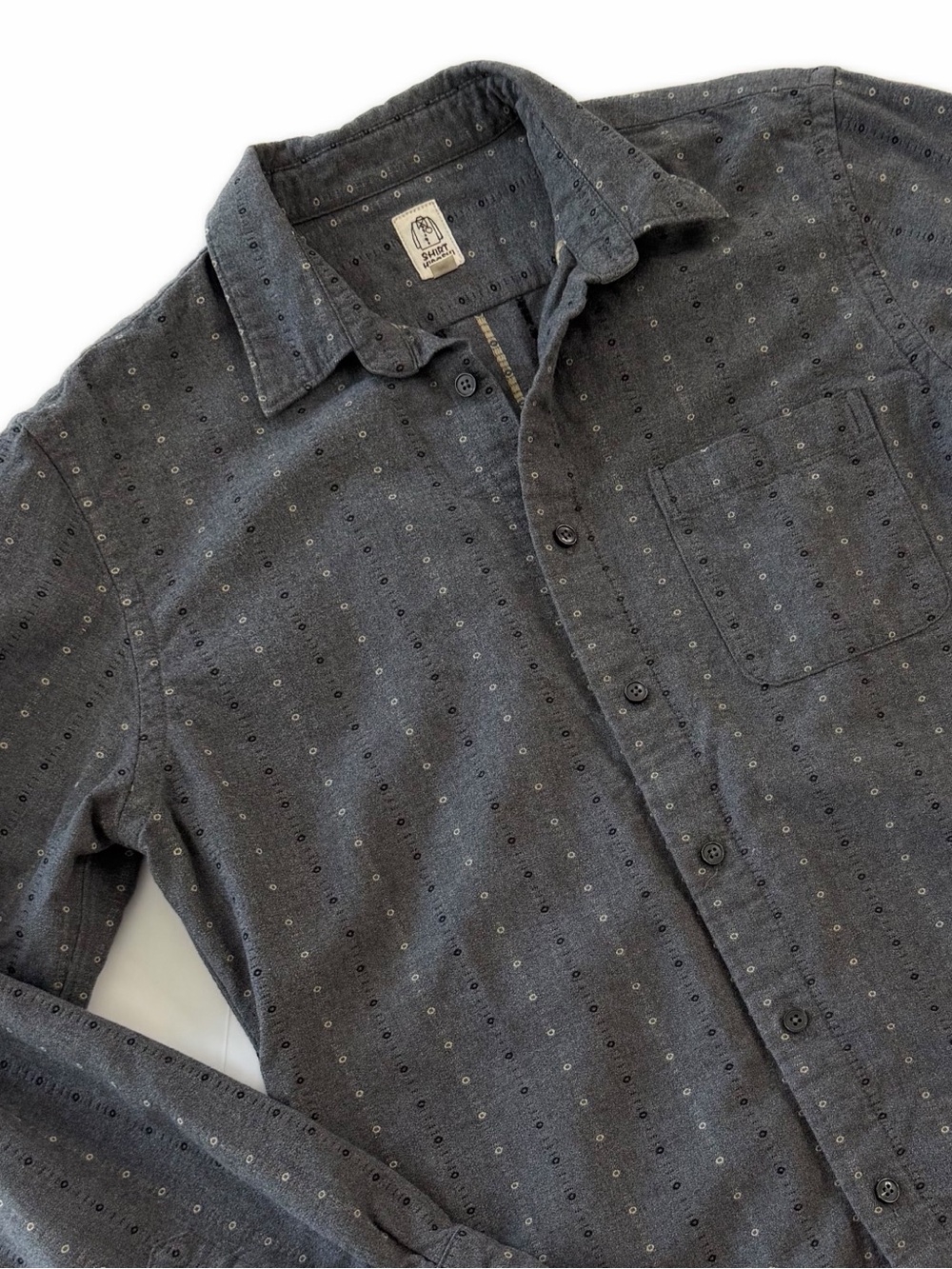 Hiroshi Kato Shirt Mens Medium Gray Flannel Embroidered Button Down